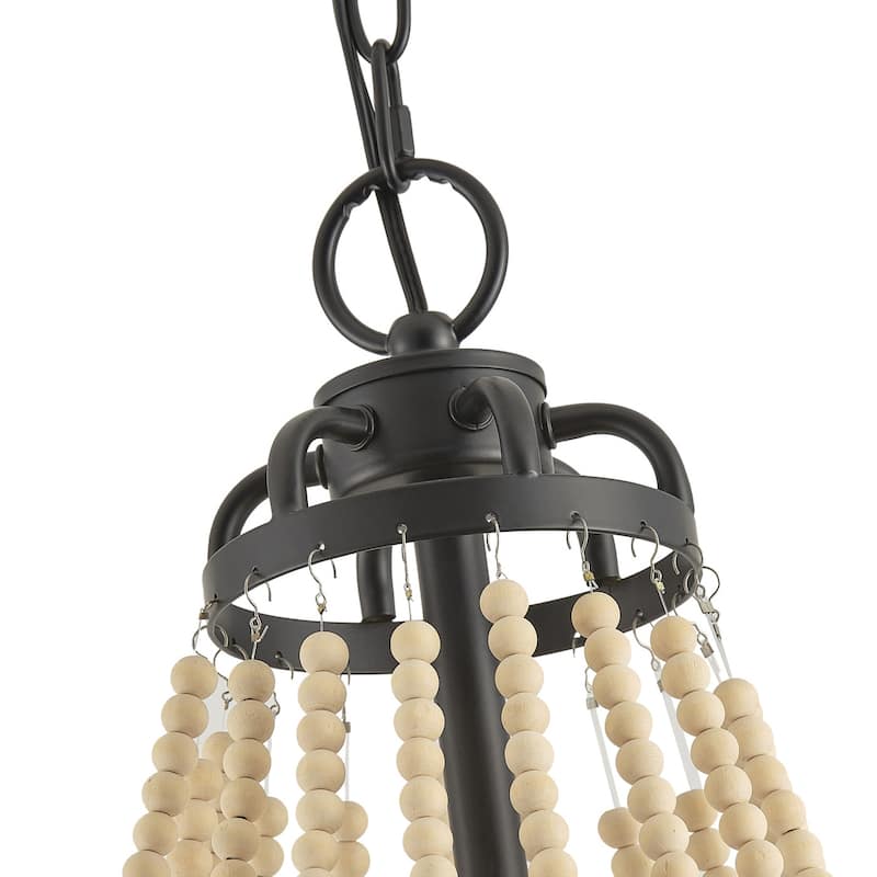 6-Lights Farmhouse Wood Bead Candle Chandelier - 32"D×4.7"W×96"H（Adjustable）