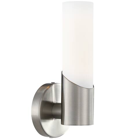 1-Light Brushed Nickel Modern/Contemporary ADA Bathroom Vanity Wall Sconce with White Opal Glass