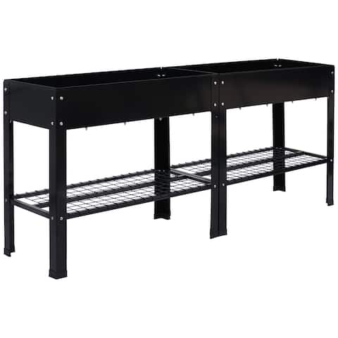 Sunnydaze Galvanized Steel Raised Garden Bed with Mesh Shelf - Set of 2 - Black