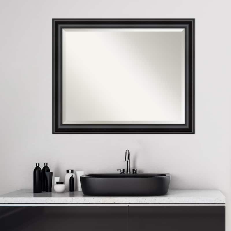 Beveled Bathroom Wall Mirror - Grand Black Narrow Frame
