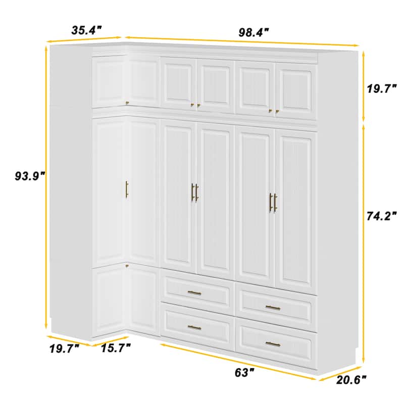 93.9"H/74.2"H Armoires Wardrobe Closet Cabinet Hanging Drawers Storage