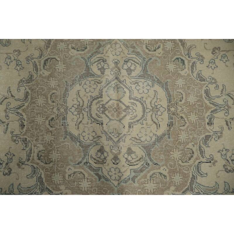 Hand Knotted Oriental 100% Wool Carpet Traditional Floral Beige & Ivories Tabriz Area Rug - 12' 6'' X 9' 4''