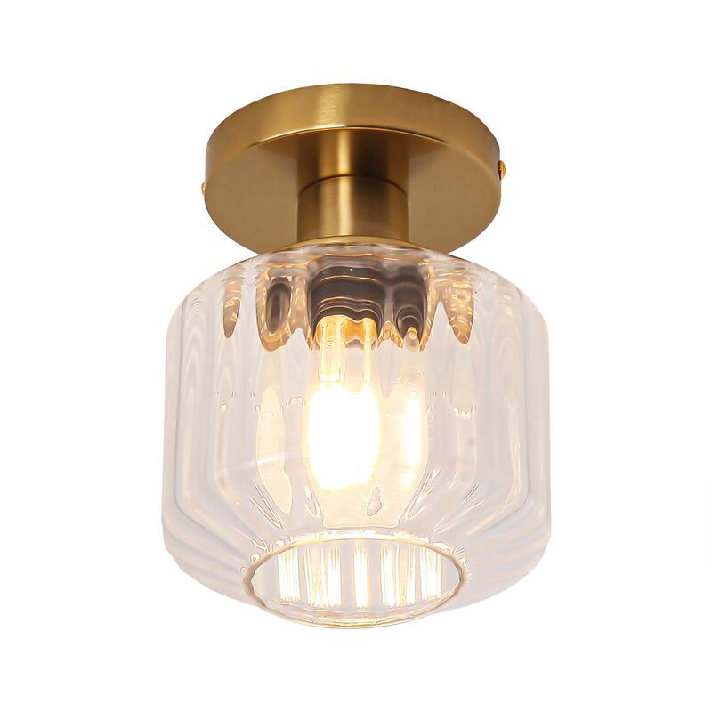 Modern Gold Glass Small Semi Flush Mount Ceiling Fixture - D 5.9" x H 7.5"
