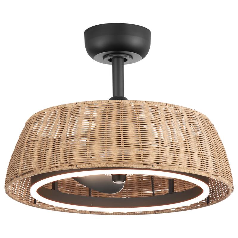 20" Rattan Caged Ceiling Fan with Dimmable LED Light and Remote(3-Blade)