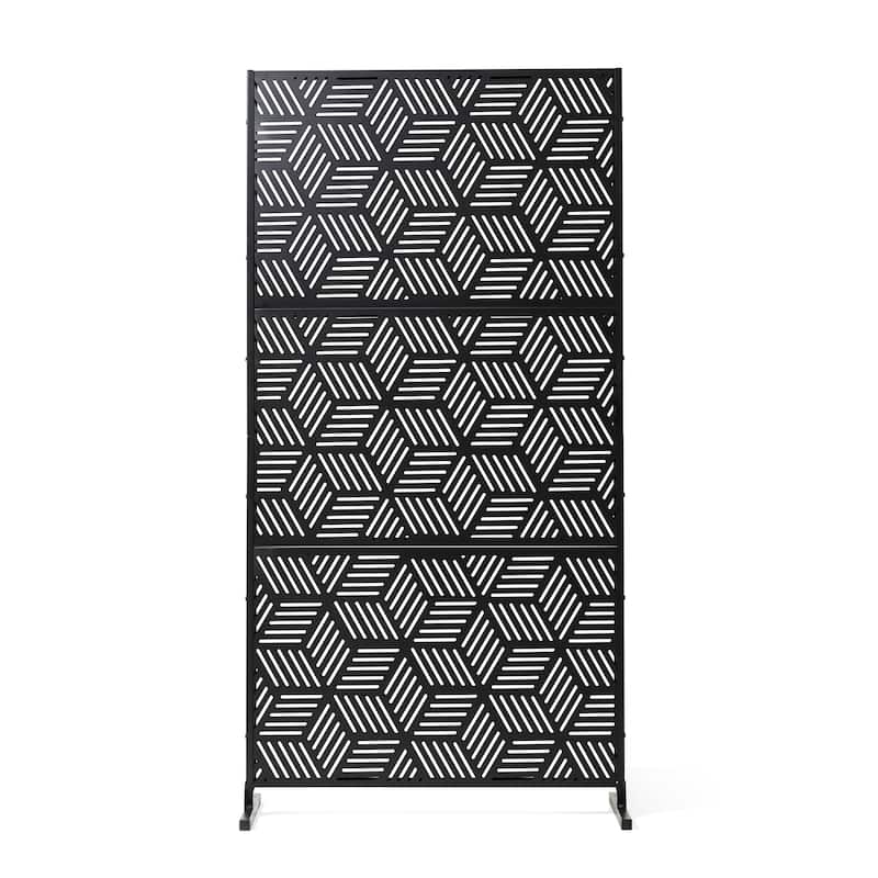 Glitzhome 6ft Galvanized Floral Patterned 3-Panel Privacy Screen Room Divider Fences - 3-Panel - Geometric