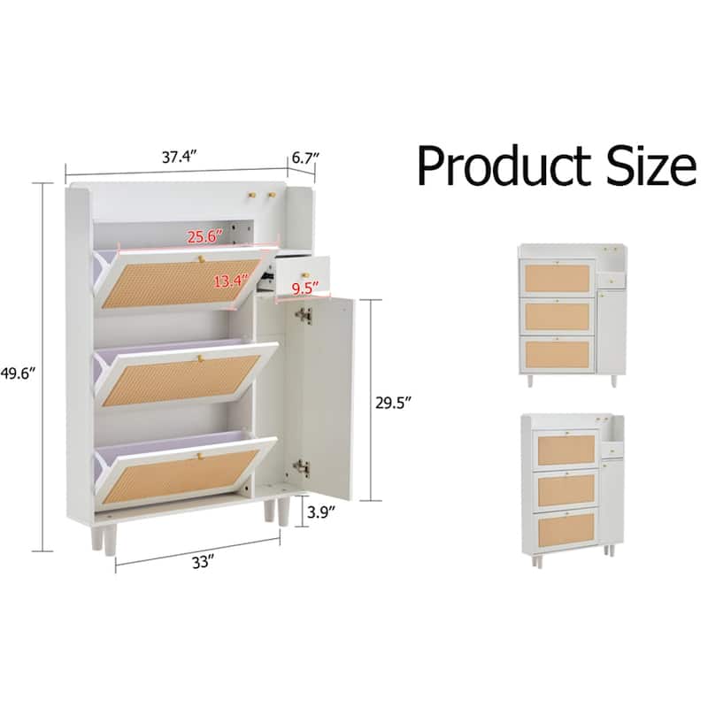 Modern Wood Minimalist Rattan Shoe Cabinet with Legs