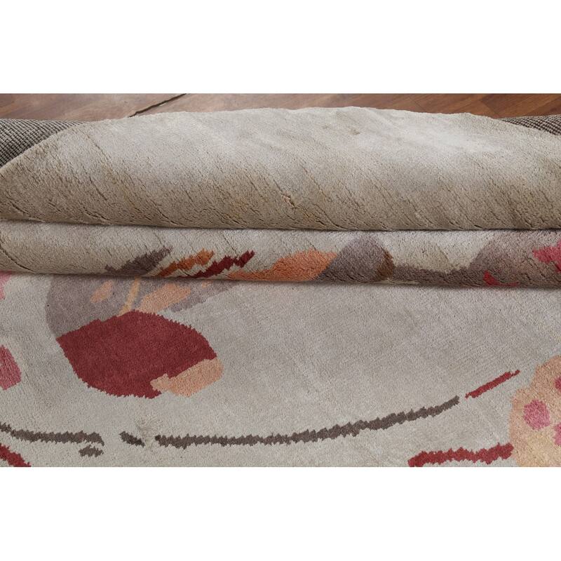 Handmade Flowers Wool & Silk Indian Area Rug - 6'3"x 9'0"