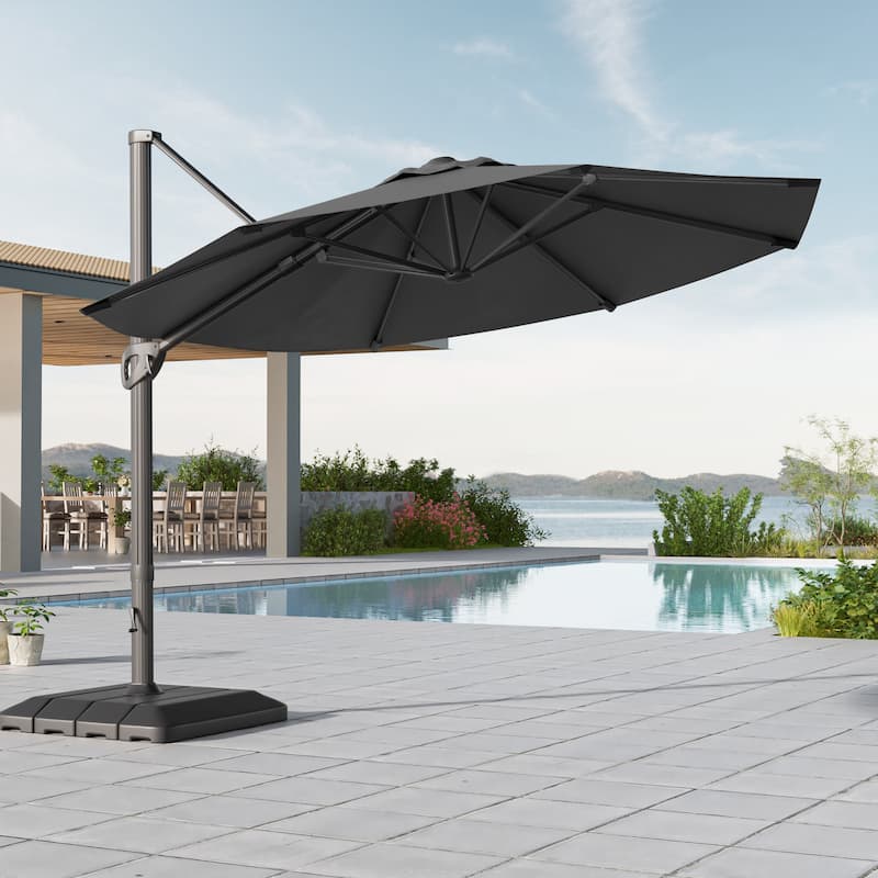 LIVOOSUN Outdoor Cantilever Offset Patio 11Ft Aluminum Umbrella w/Base
