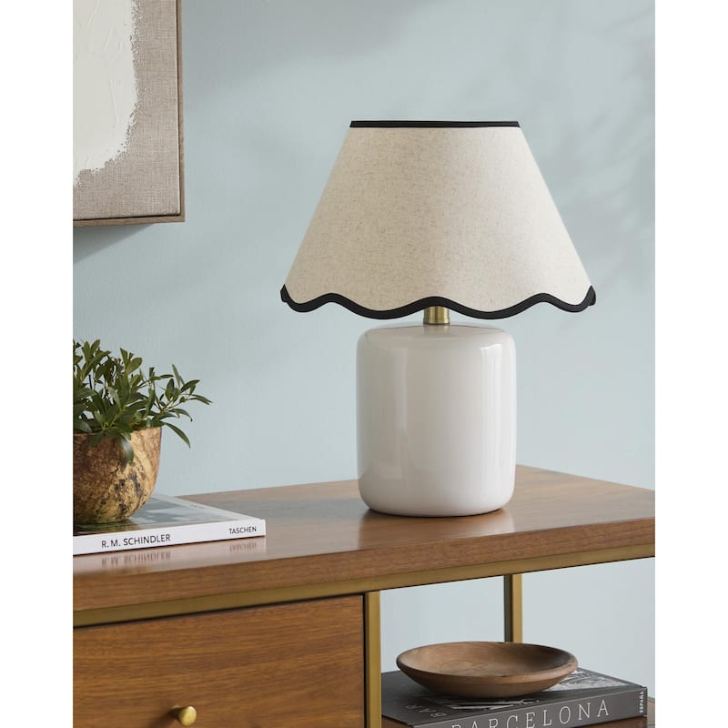 Livabliss Marivela Traditional Accent Table Lamp - 15"H x 12"W x 12"D - White/Black & Beige