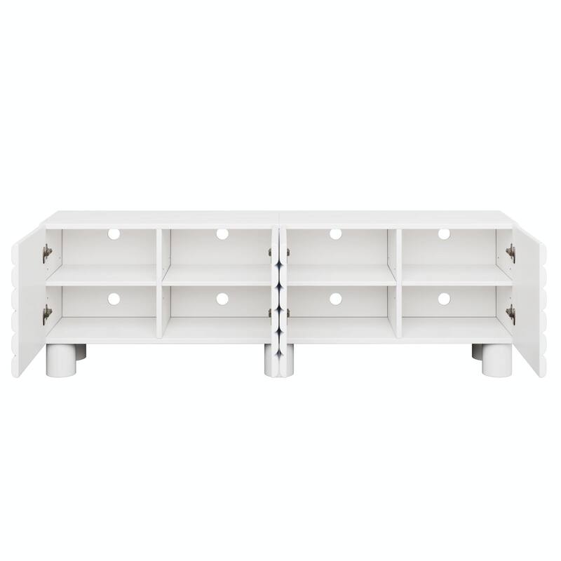 Stylish Thick Wavy Door TV Cabinet - Adjustable Shelves, TV Stand with 4 Cabinets for TVs Up to 75