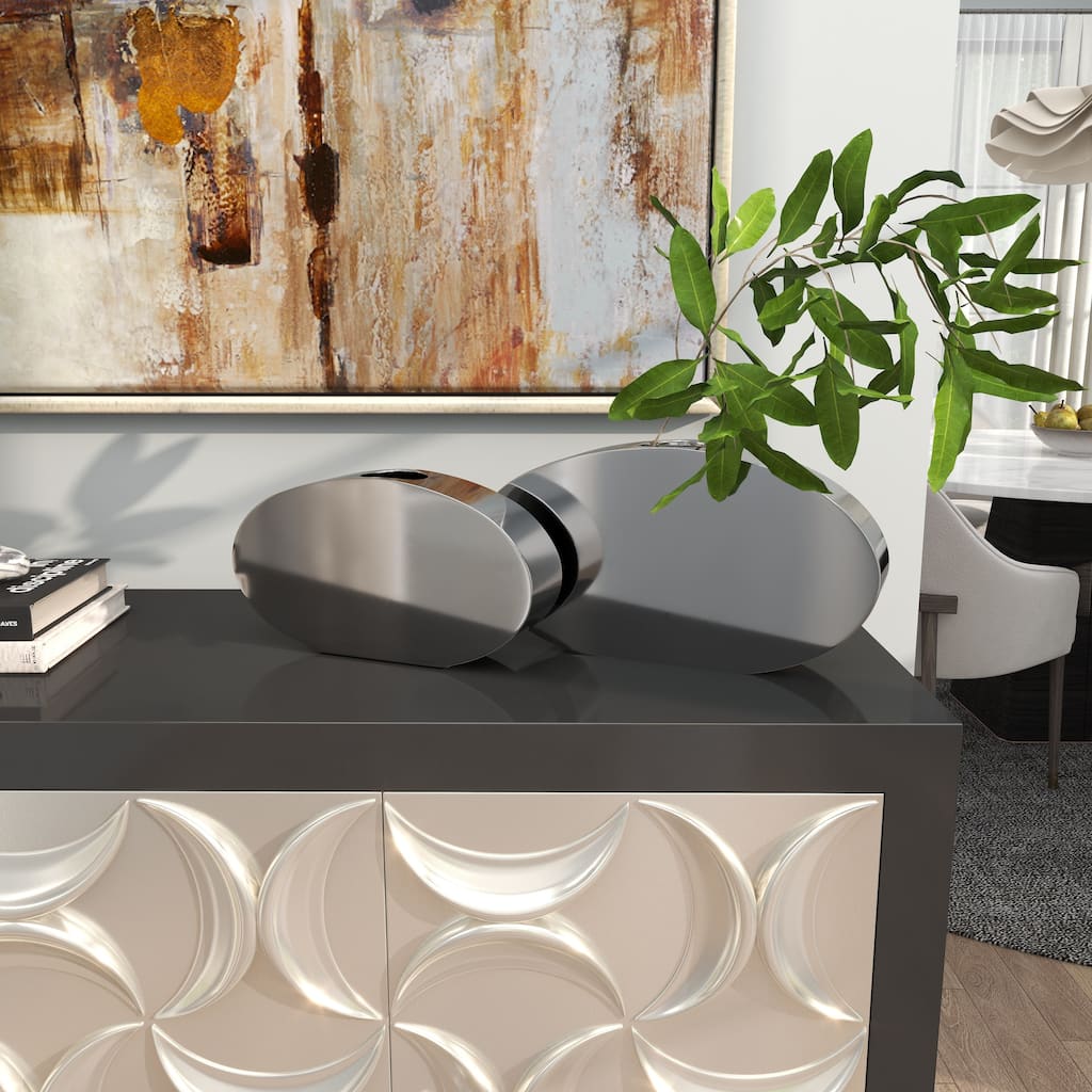 Silver Stainless Steel Metal Decorative Vase with a Sleek Mirror Finish (Set of 2)