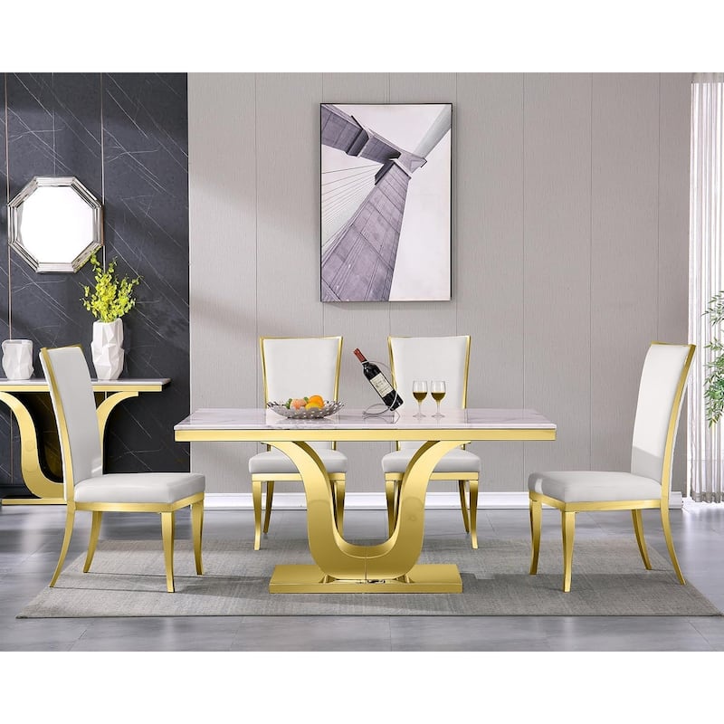 Upholstered dining chair with Hand-stitched diamond backrest and polished stainless steel legs