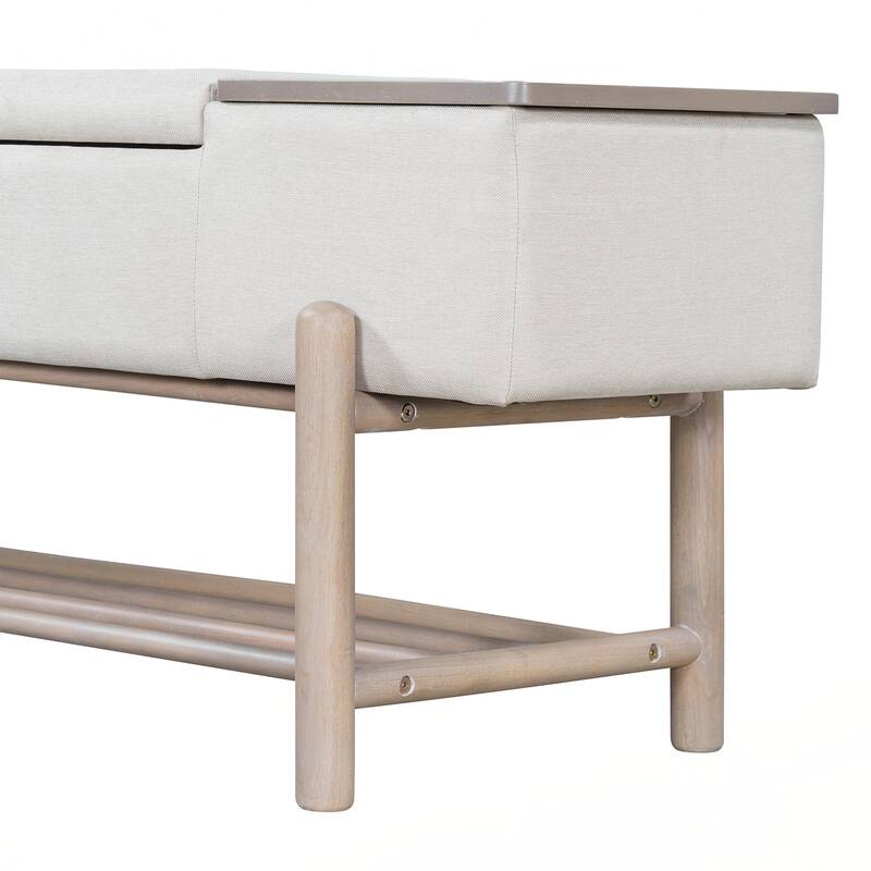 Farmhouse Upholstered Storage Bench with Hidden Compartment, Modern Entryway Bench for Living Room, Entryway