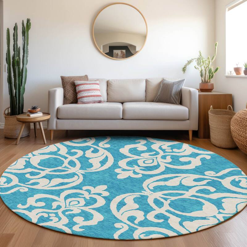 Premium Washable Super Soft Traditional Prince Mayfield Rug - Turquoise - 8' x 8'