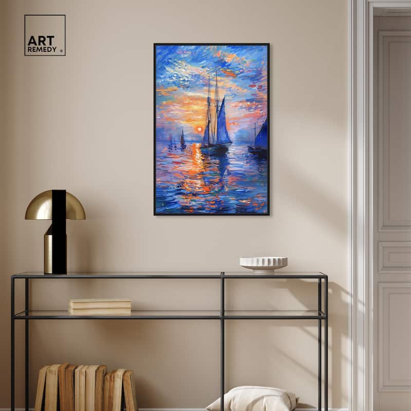 Art Remedy Night Sea Breeze Framed Sailing 1 Piece Canvas Wall Art