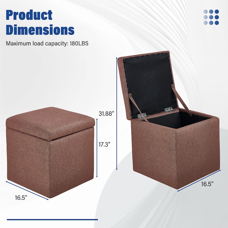 Cotton Fabric Square Fliip Top Storage Small Ottoman Footstool for Living Room & Bedroom