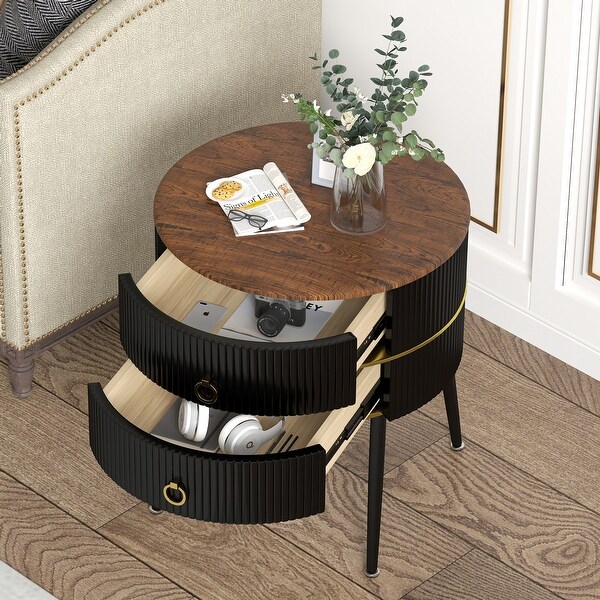 Myhozm Round End Table with Storage, Barrel-Shaped