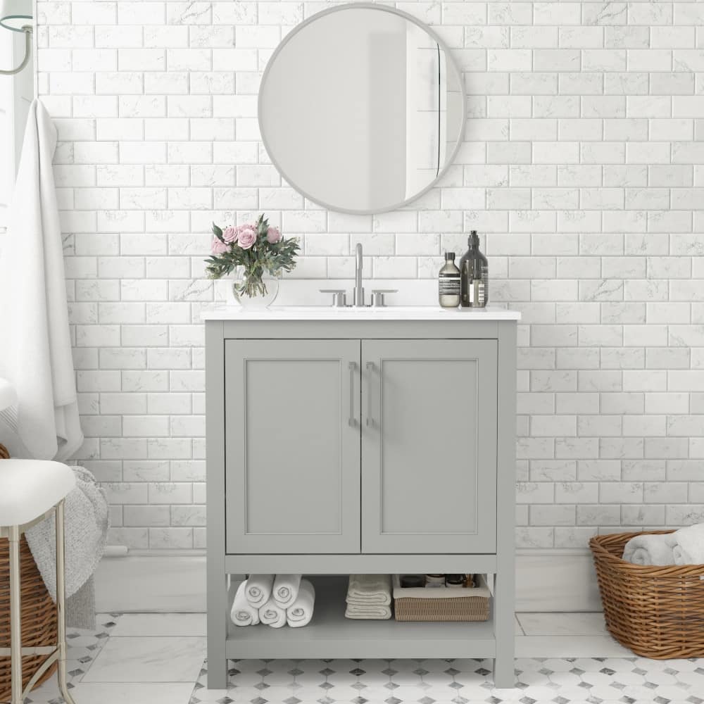 Bathroom Vanity with Undermount Sink and Open Storage Shelf