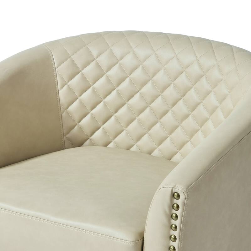 2 Set Tufted PU Vegan Leather Swivel Barrel Chair with Nailheads Trim