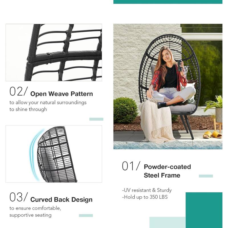 Egg Chair Outdoor, Patio Rotating Basket Chair, All-Weather Wicker Egg Lounger Chair for Outside Indoor