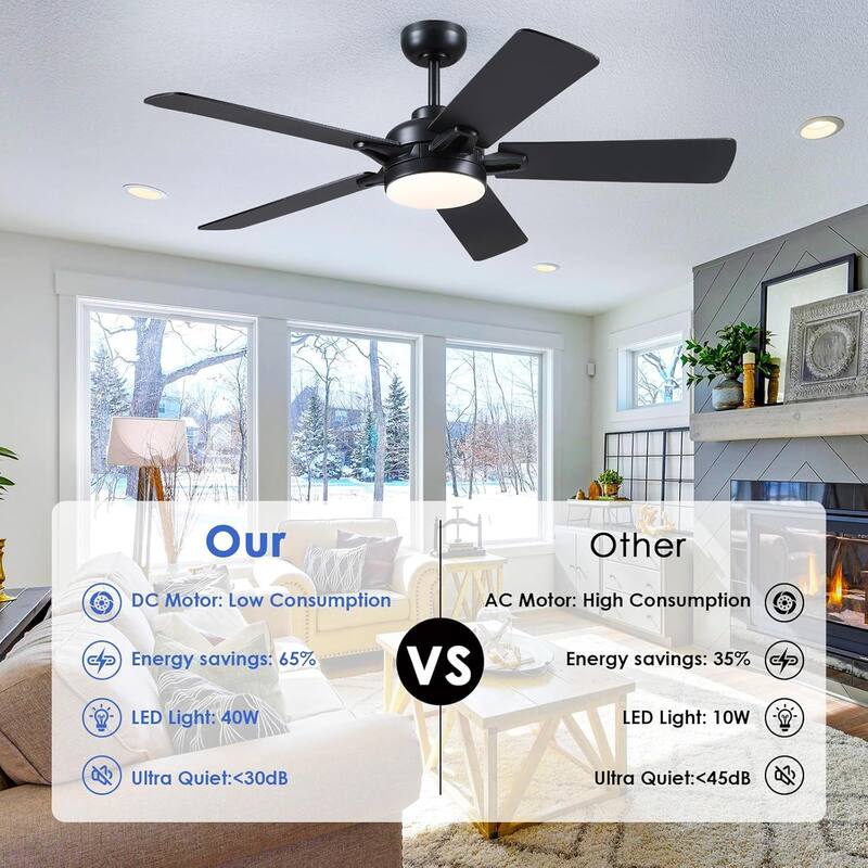 52" Indoor and Outdoor Ceiling Fan with Light Modern Ceiling Fan ,Remote and APP Conrol - 52 Inches