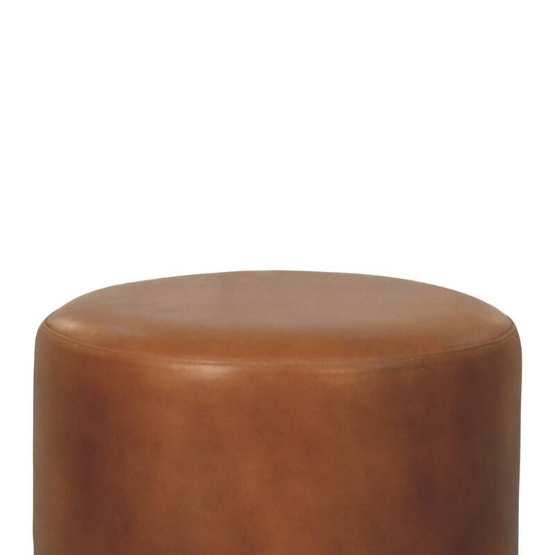 Artisan Furniture Solid Wood Bola Leather Stool, Brown - N/A