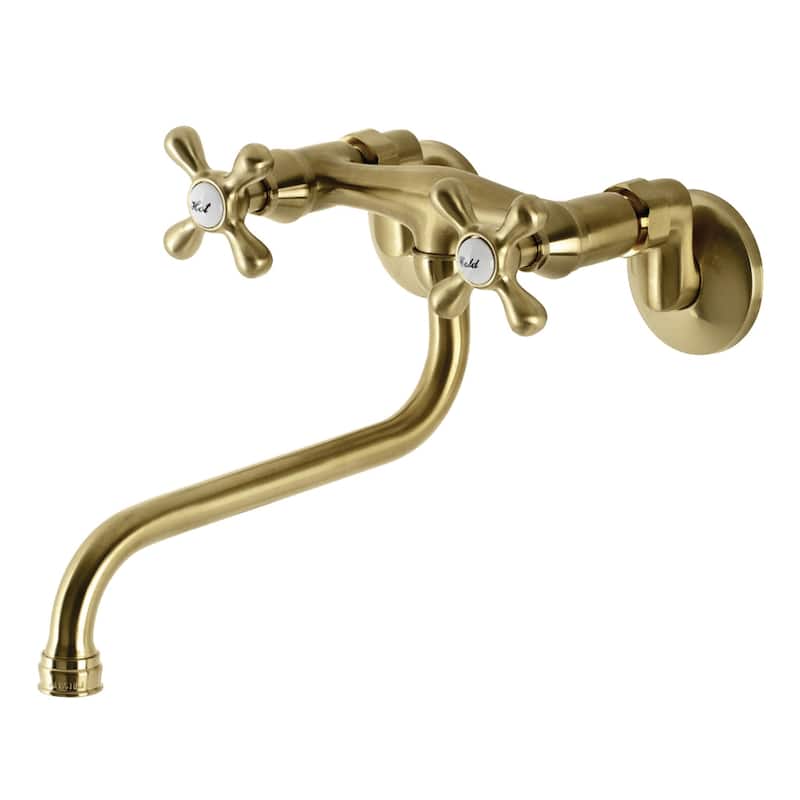 Kingston Two-Handle 2-Hole Wall Mount Bathroom Faucet - Brushed Brass