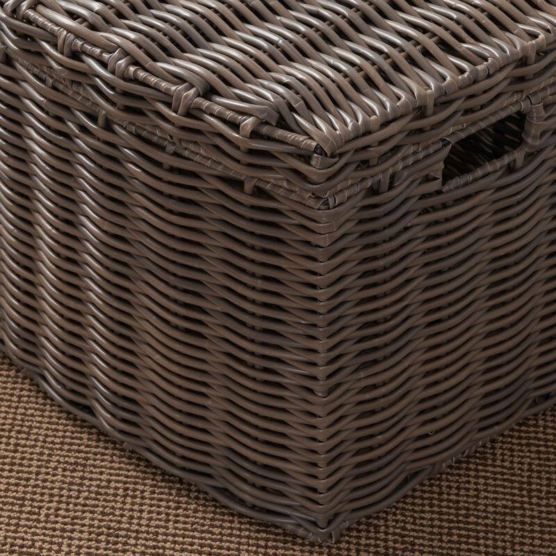 Joseph Rectangular Curve Resin Woven Wicker Trunk with Handles - 24" x 14" x 15" - Chocolate Brown