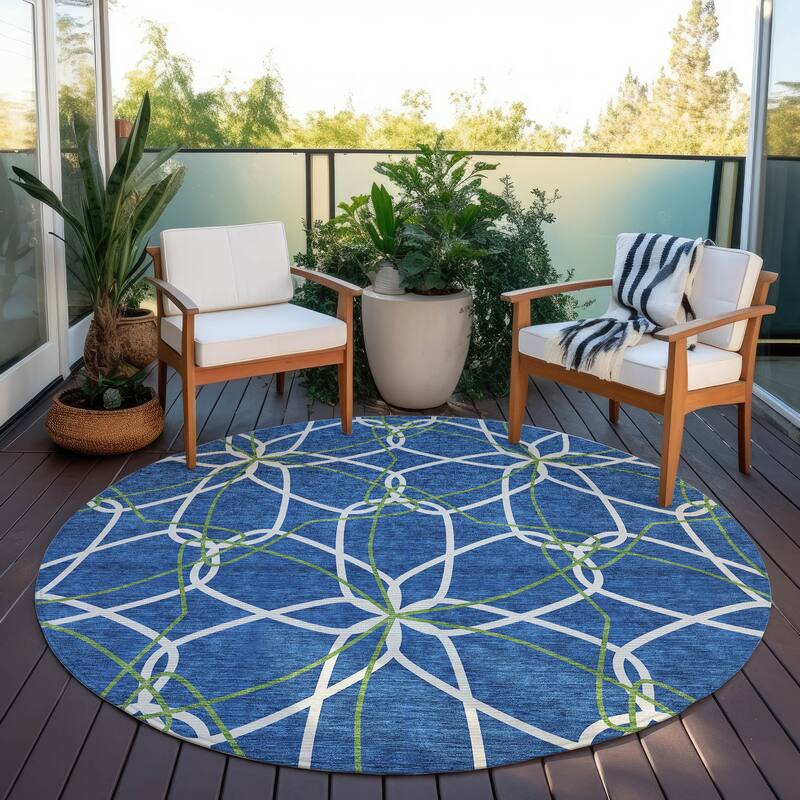 Machine Washable Indoor/ Outdoor Abstract Prism Chantille Rug - Navy - 8' x 8'