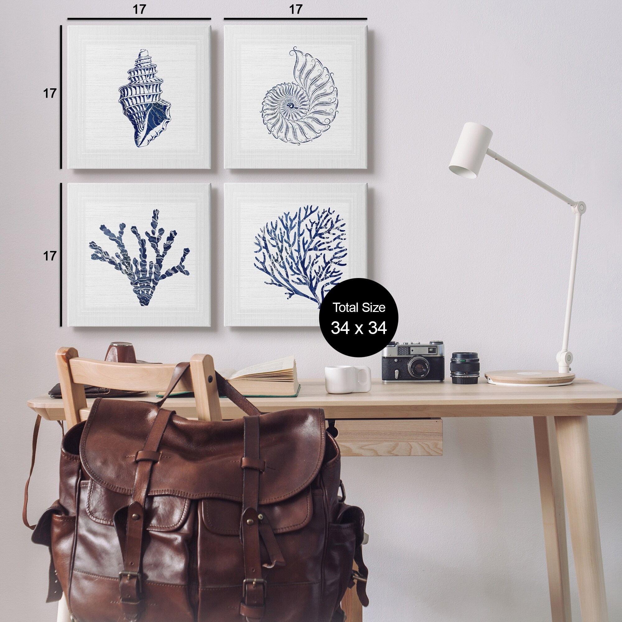 Stupell Minimal Blue Sea Life 4 Piece Canvas Wall Art Set Design