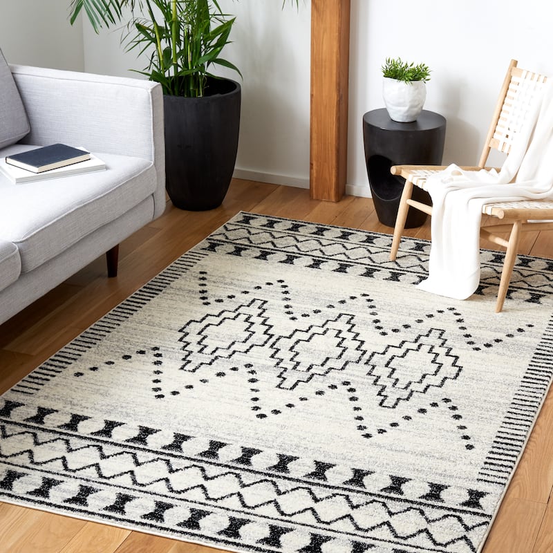 SAFAVIEH Tulum Velma Moroccan Boho Rug - 9' x 12' - Black/Ivory