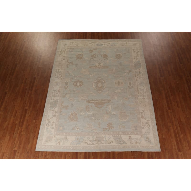 Grey Vegetable Dye Oushak Turkish Area Rug Hand-Knotted Wool Carpet - 8'10"x 11'8"