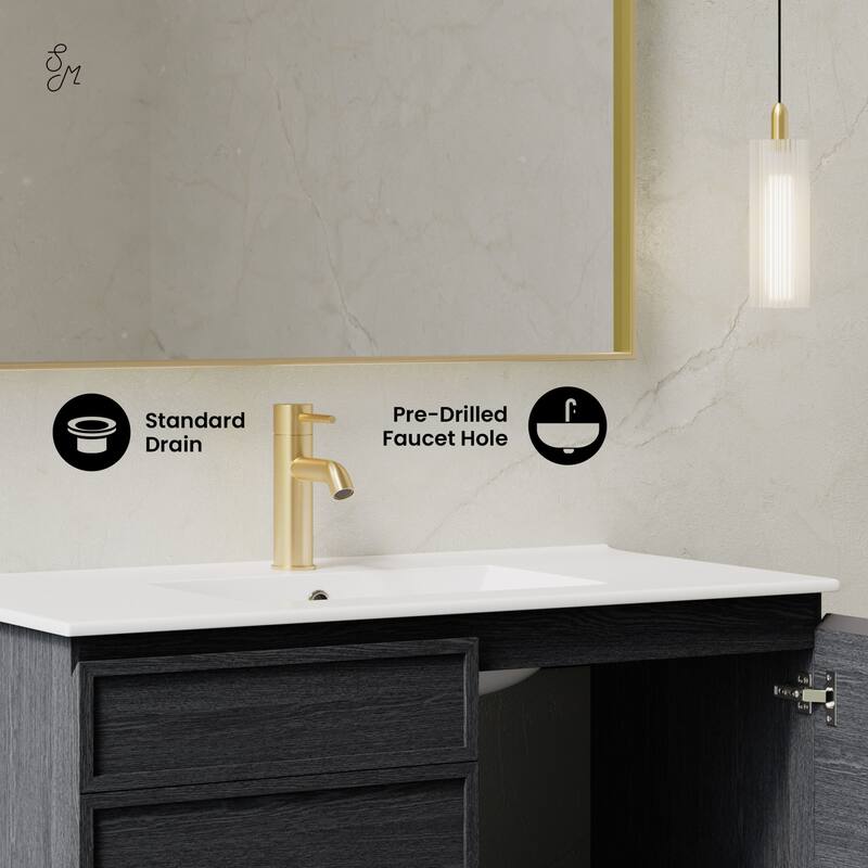 St. Tropez 36" Wall-Mounted Bathroom Vanity In Black Oak With Sink Top - 36