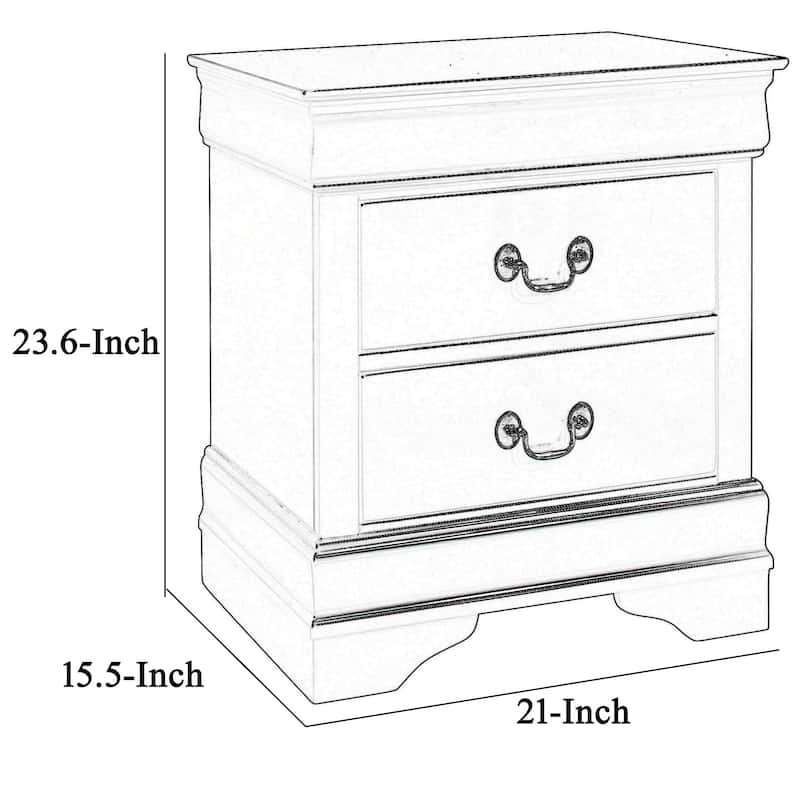 2 Drawers Wooden Frame Nightstand with Antique Metal Pulls, Black -