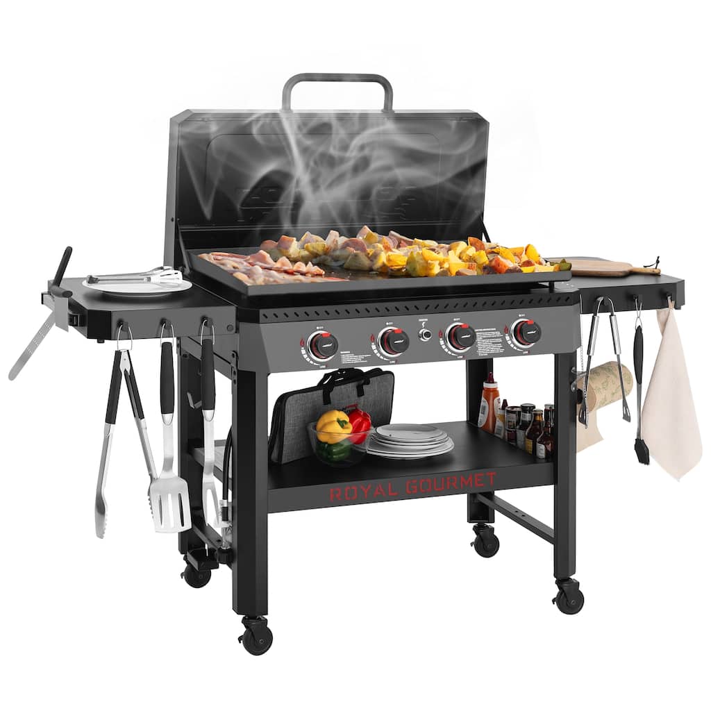 Royal Gourmet 34-Inch 4-Burner Propane Gas Griddle with Hood , Black