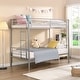 preview thumbnail 1 of 6, Silver Twin over Twin Size Metal Bunk Bed with Ladder and Fence for for Bedroom, Kids, Boys and Girls Silver