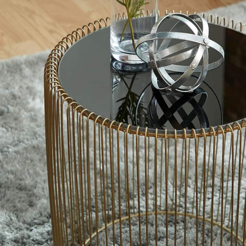 Metal Accent Table with Shaded Glass Top - Set of 2 Gold - Roche River Decor - 18"Wx18"Lx18"H