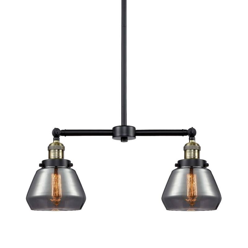 Innovations Lighting Fulton 2 Light 21" Wide Linear Chandelier - Black / Antique Brass / Plated Smoked