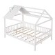 preview thumbnail 14 of 17, Full Size Wood House Bed with Fence, Gray