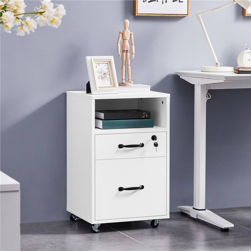 Yaheetech Rolling File Cabinet with 2 Drawers and 1 Open Shelf Filing Cabinet for Home Office