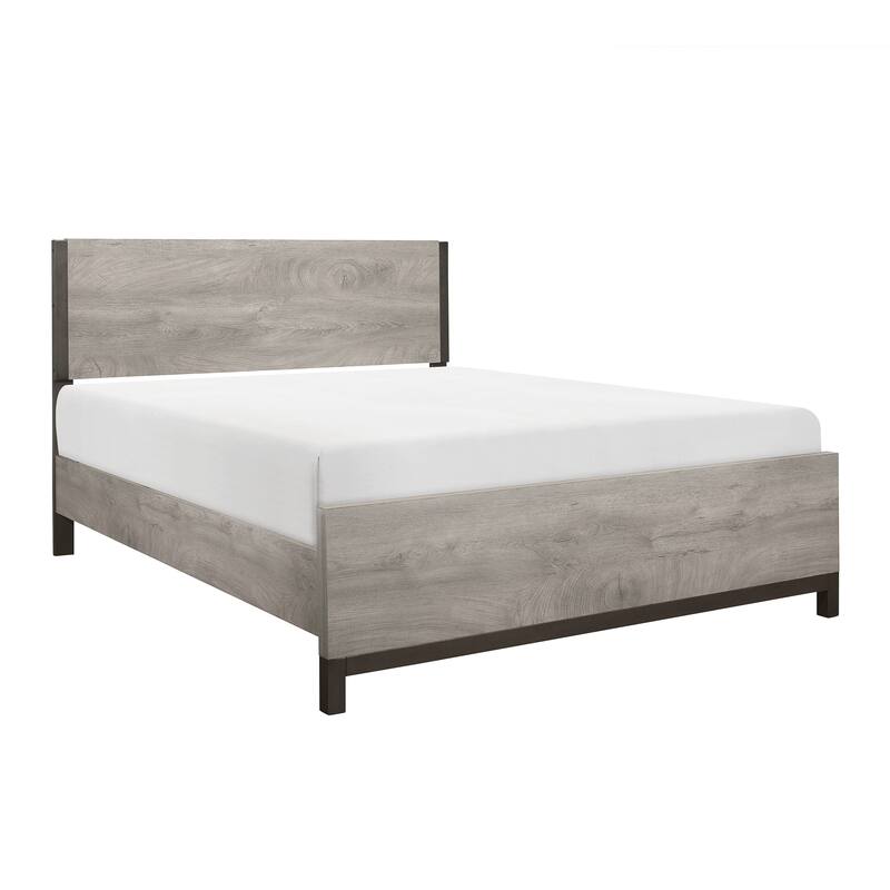 Full Size Wooden Low-Profile Bed with Scratch-Resistant Finish and Metal Accents