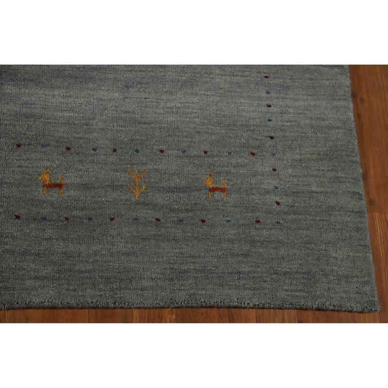 Gray Tribal Gabbeh Indian Area Rug Handmade Wool Carpet - 5'5" x 7'9"