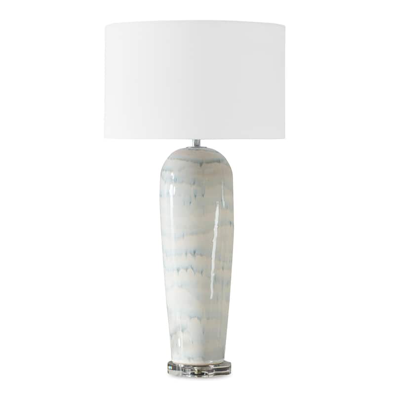 Fired Glaze Ceramic Table Lamp with Round Shade - 32.5" - Gray