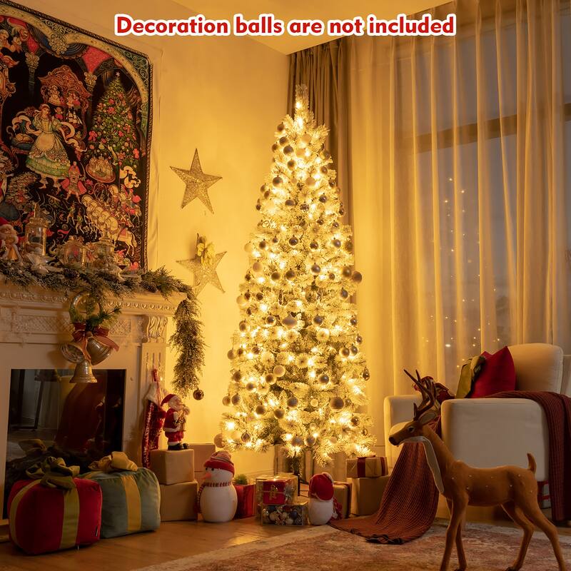Costway 7.5FT Pre-Lit Hinged Christmas Tree Snow Flocked w/9 Modes - See Details