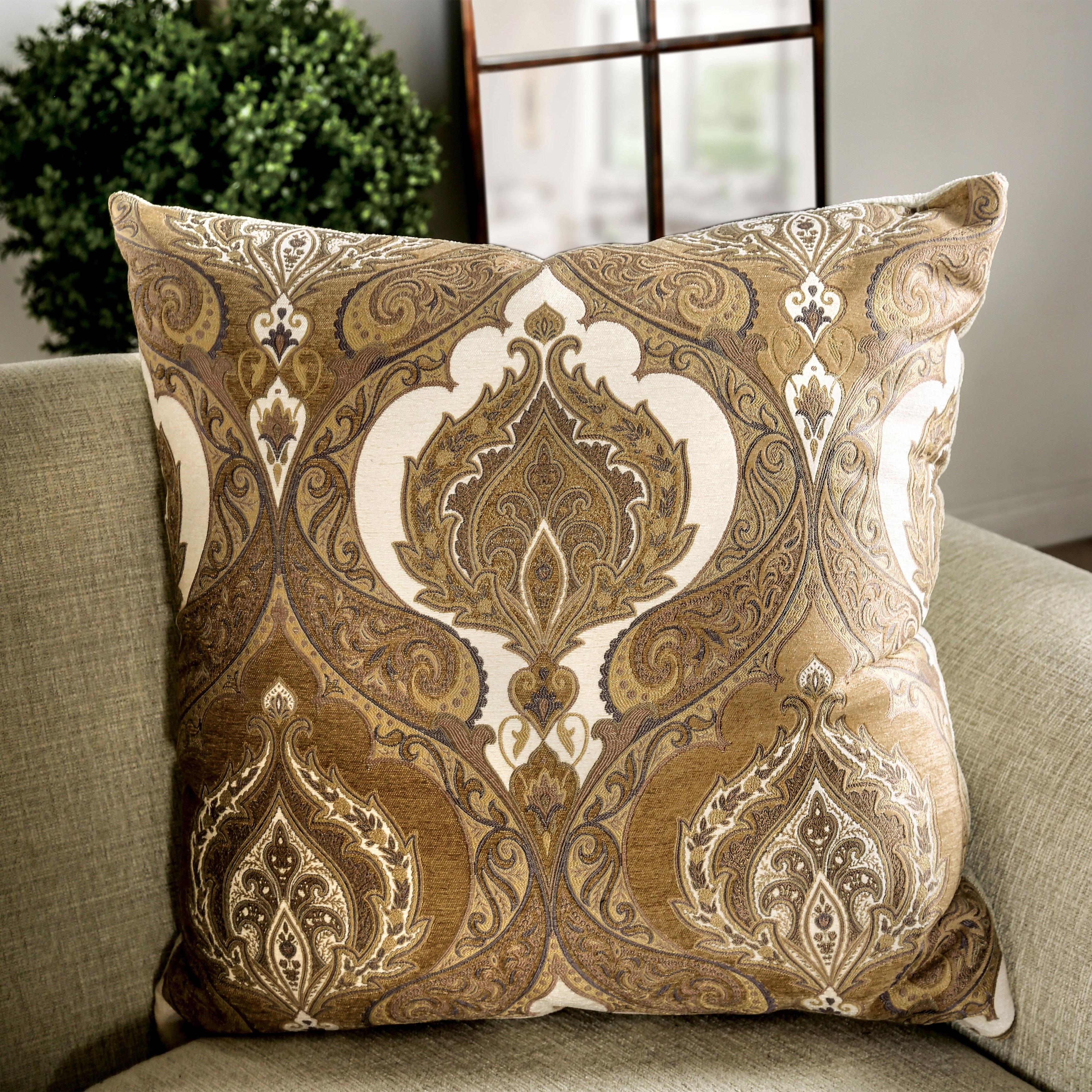 Paisley Cream Sofa Collection with Floral Accent Pillows