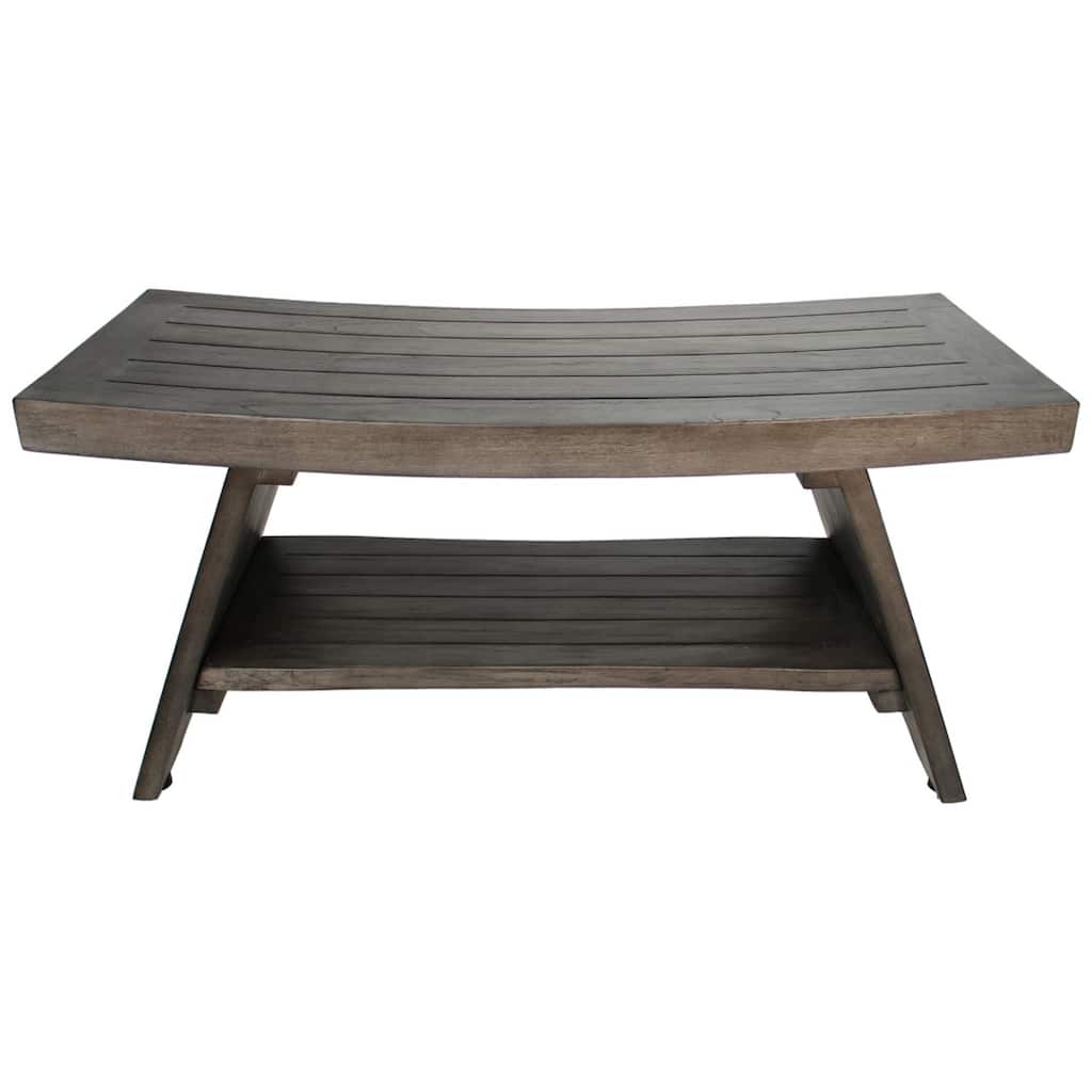 CoastalVogue Serenity Antique Gray 35" Teak Shower Bench with Shelf - 36