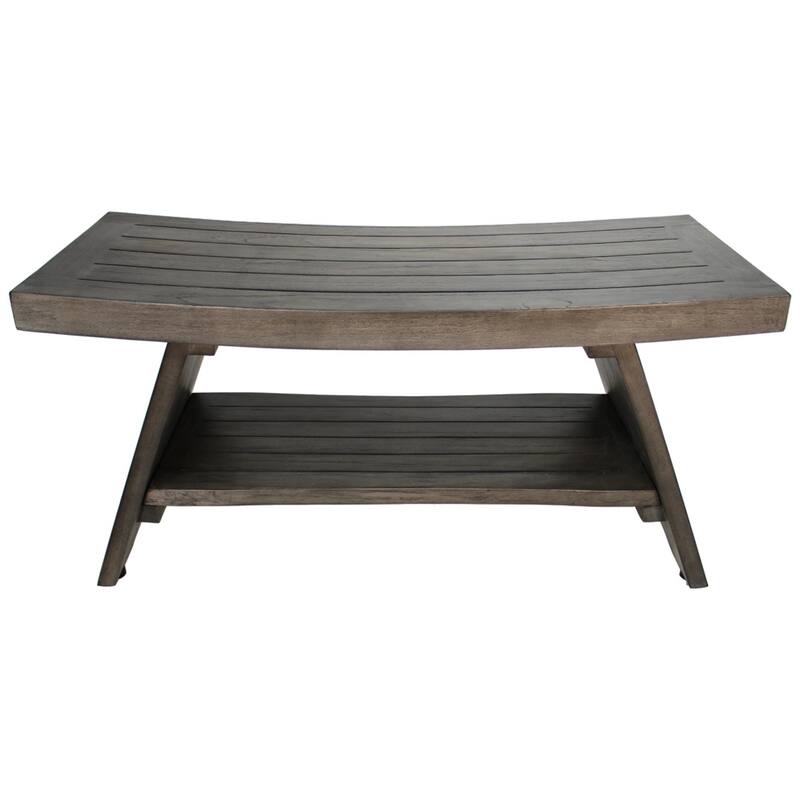 CoastalVogue Serenity Antique Gray 35" Teak Shower Bench with Shelf - 36