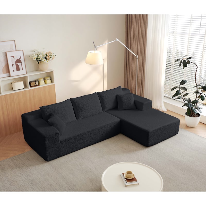 Modular Deep Seat Chaise Lounge Couch Chenille L-shaped Sectional Sofa with Pillows, Connecting Clasps and Non-slip Design