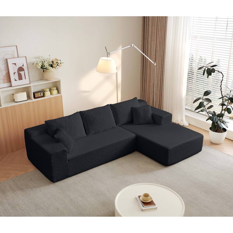 Modular Sectional Sofa with L-Shape Chaise, Chenille Upholstered Cloud Sofa, Corner Deep Seat Sofa with 5 Throw Pillows