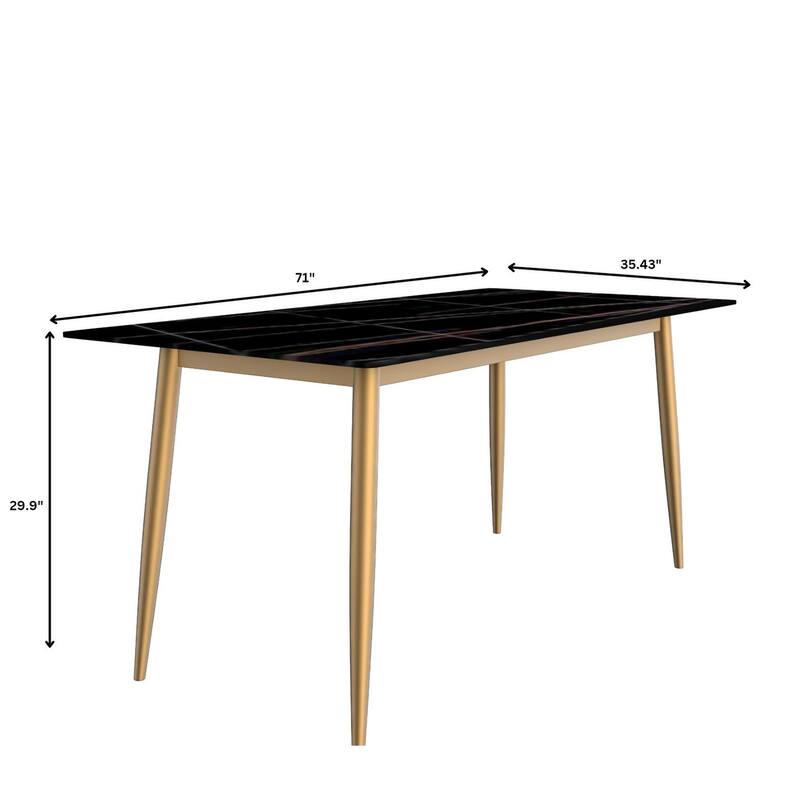 Zayle Dining Table with a 71" Rectangular Top and Gold Steel Base
